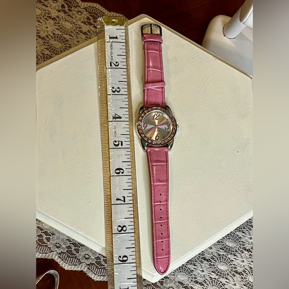 Sparkly Pink and Silver Toned Women’s Quartz Watch with Pink Strap - Picture 5 of 6